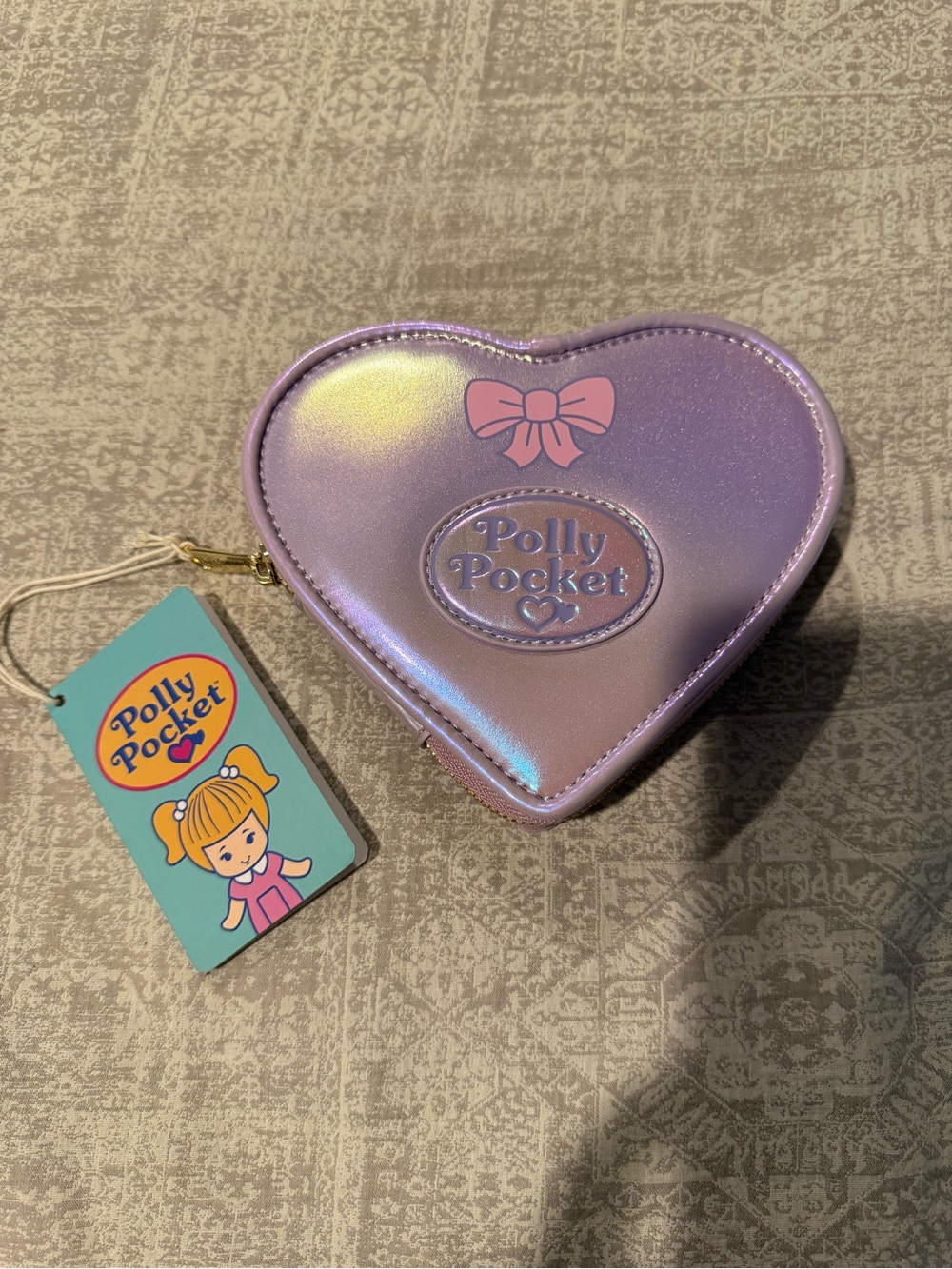 LOUNGFLY POLLY POCKETIridescent Lavender Heart WRISTLET NWT
